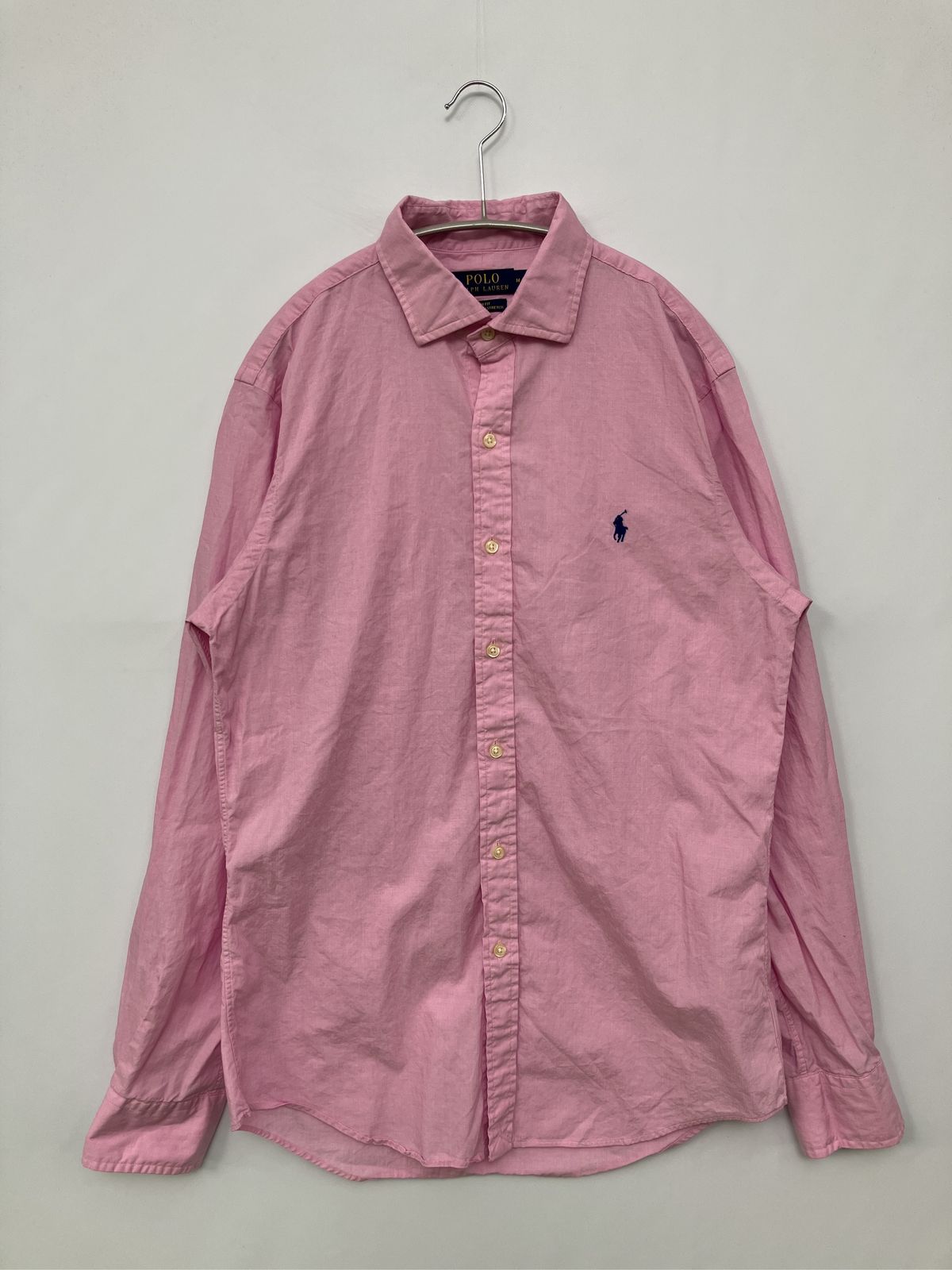 Polo Ralph Lauren ポロラルフローレン シャツ/ブラウス M ピンク レギュラーカラー 長袖 無地 ワンポイント コットン ミドル丈