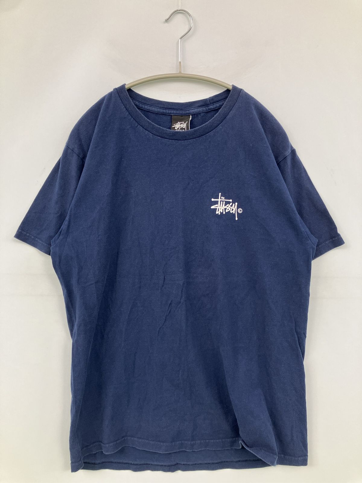 stussy ステューシー Tシャツ/カットソー M ネイビー 前面プリント バックプリント ブランドロゴ ミドル丈 半袖 クルーネック(丸首)