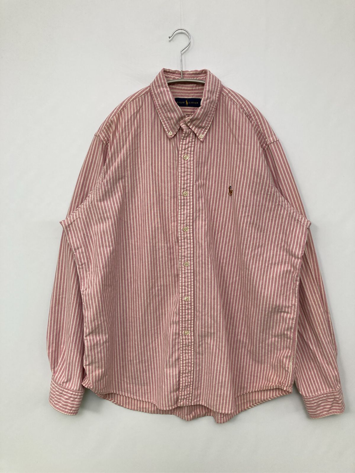 Ralph Lauren ラルフローレン シャツ/ブラウス XL ピンク コットン ストライプ柄 ワンポイント ブランドロゴ ロング丈 長袖 ボタンダウン