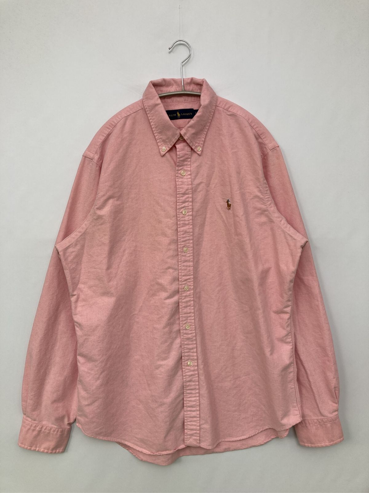 Ralph Lauren ラルフローレン シャツ/ブラウス L ピンク コットン 無地 ワンポイント ブランドロゴ ロング丈 長袖 ボタンダウン