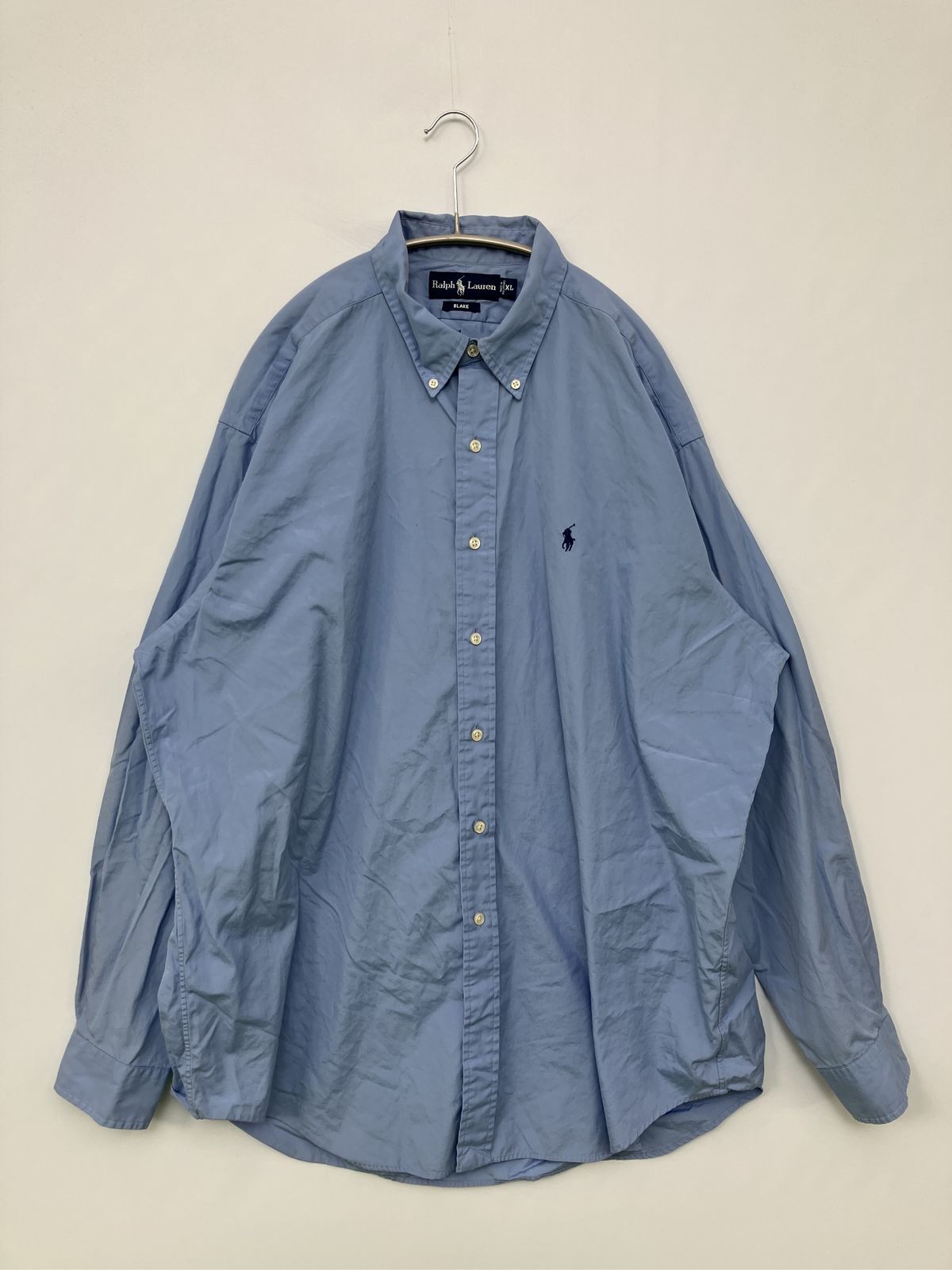 Ralph Lauren ラルフローレン シャツ/ブラウス XL スカイブルー コットン 無地 ワンポイント 刺繍 ミドル丈 長袖 ボタンダウン