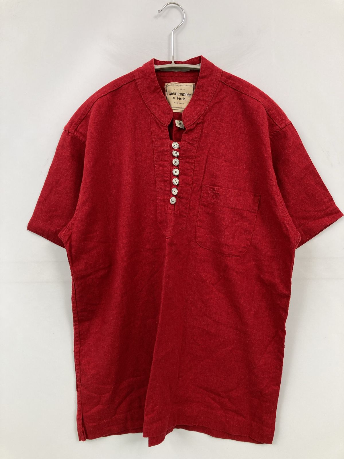 Abercrombie & Fitch アバクロンビーアンドフィッチ シャツ/ブラウス L レッド 無地 ミドル丈 半袖 スタンドカラー 4,760円