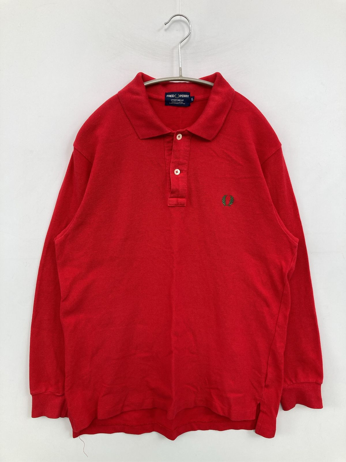 FRED PERRY フレッドペリー ポロシャツ L レッド 長袖 無地 ワンポイント ブランドロゴ