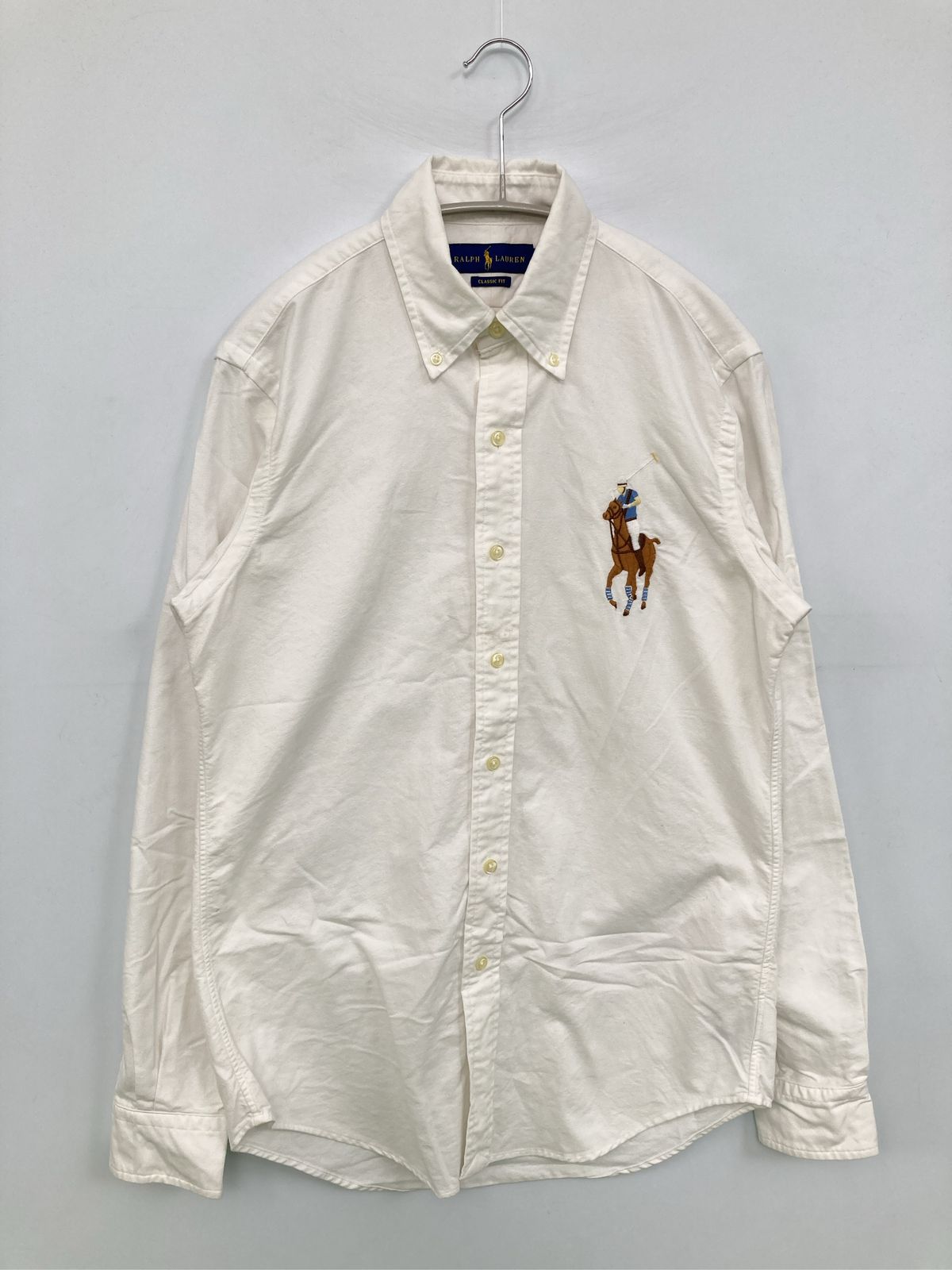 Ralph Lauren ラルフローレン シャツ/ブラウス XS ホワイト ボタンダウン 長袖 無地 ワンポイント 刺繍 コットン ミドル丈