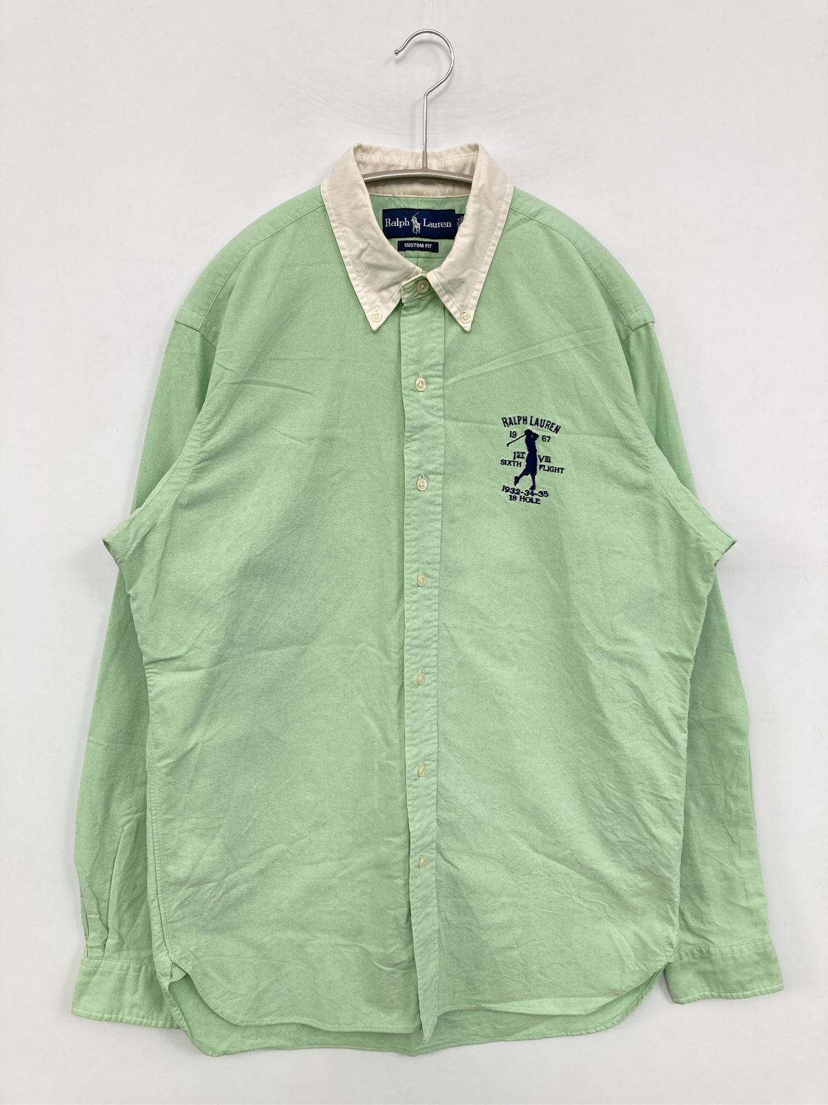 Ralph Lauren ラルフローレン シャツ/ブラウス M ライトグリーン ボタンダウン 長袖 無地 ワンポイント 刺繍 コットン ミドル丈