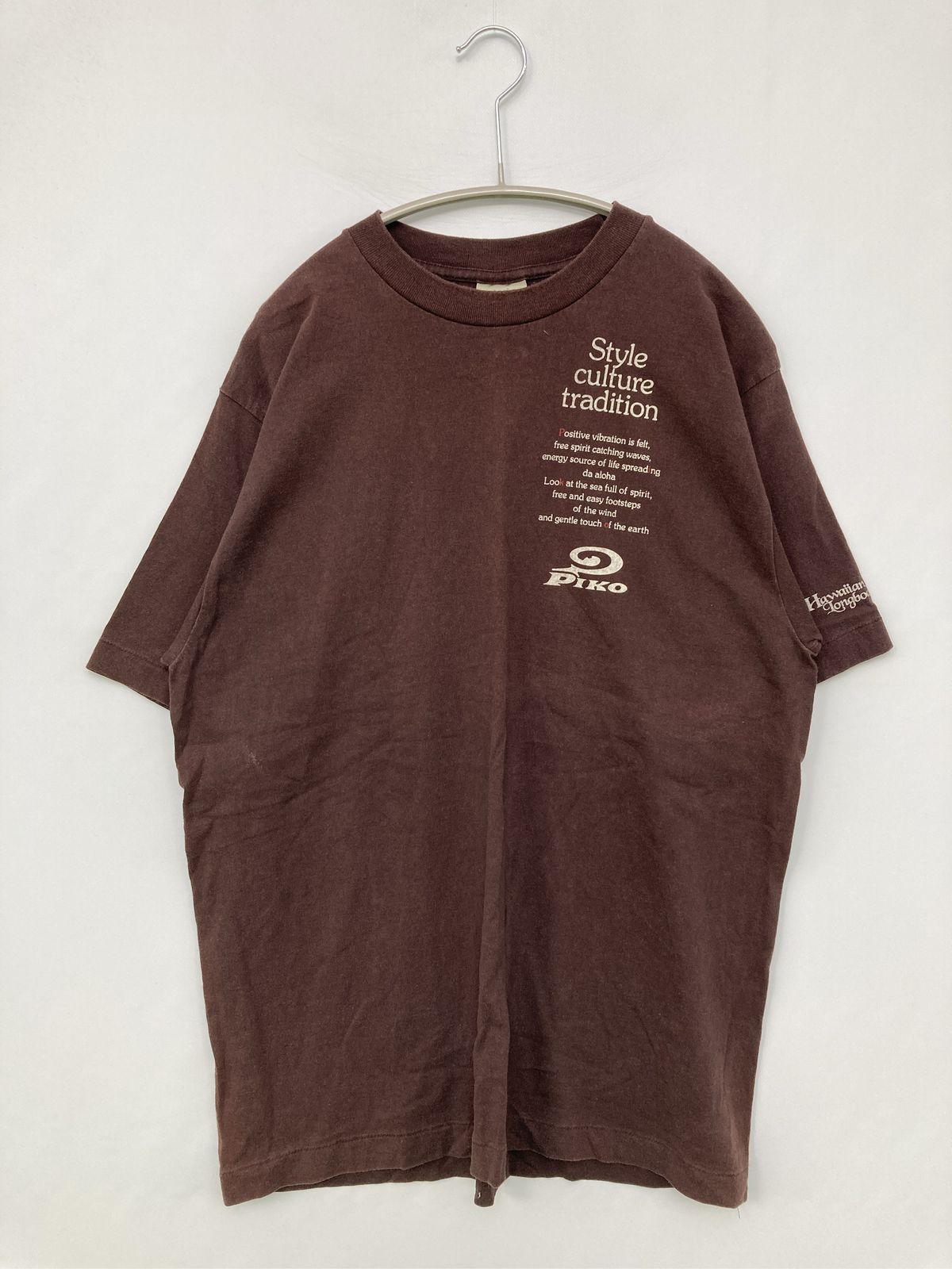 PIKO ピコ Tシャツ/カットソー MEDIUM ブラウン 前面プリント バックプリント ブランドロゴ ミドル丈 半袖 クルーネック(丸首)