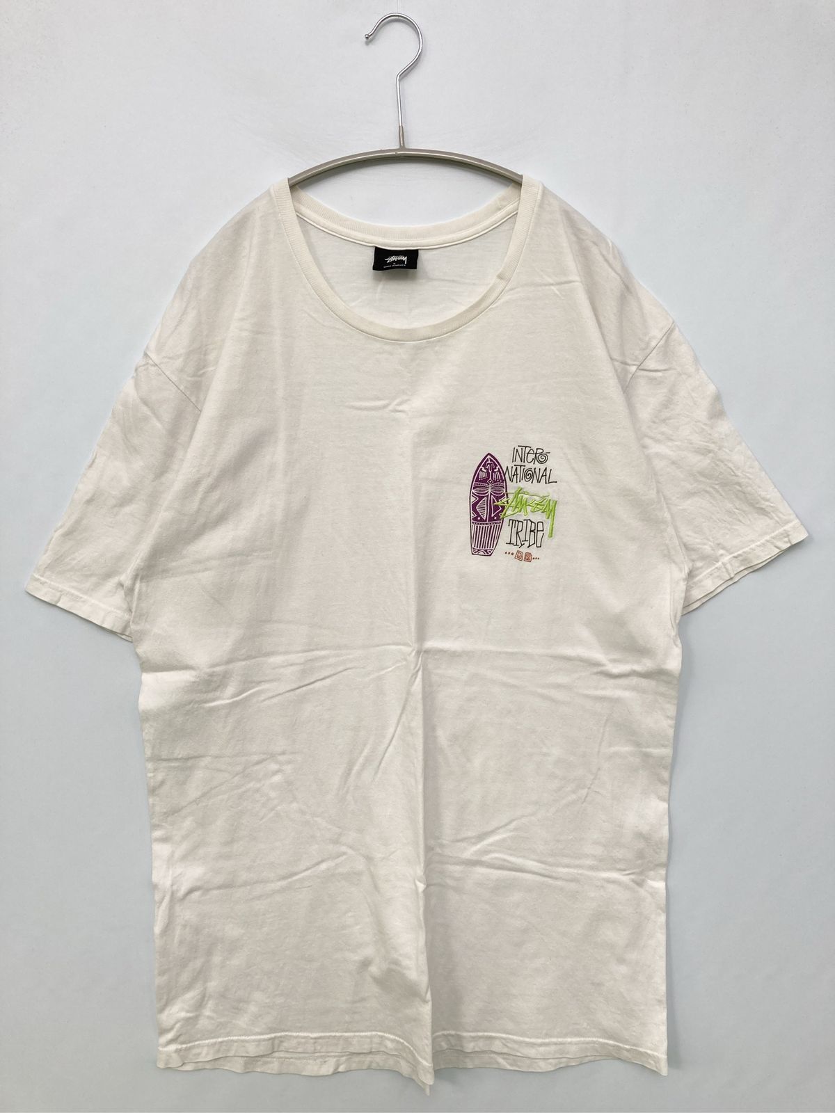 stussy ステューシー Tシャツ/カットソー L ホワイト 前面プリント ワンポイント ミドル丈 半袖 クルーネック(丸首)