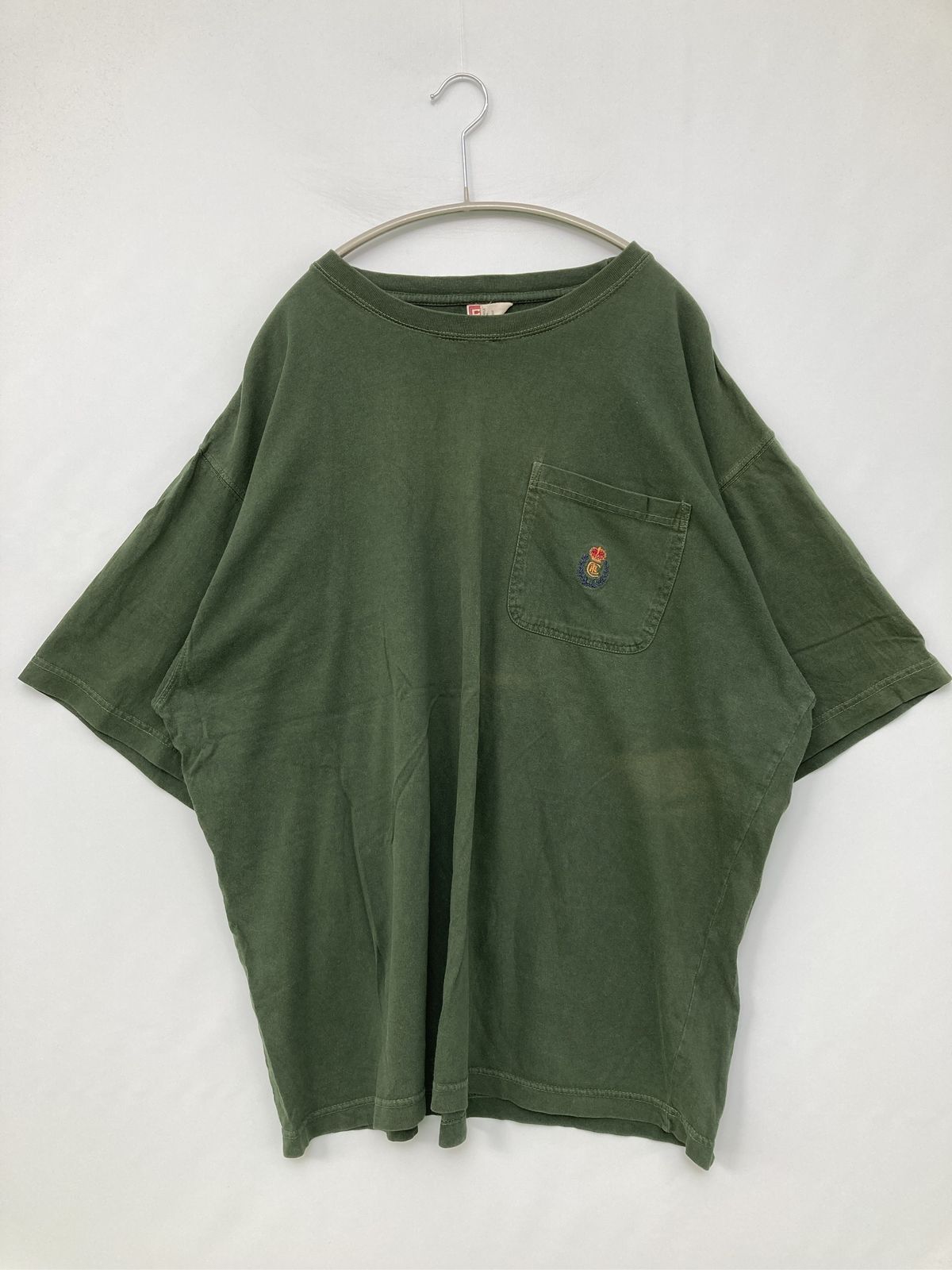 CHAPS RALPH LAUREN チャップスラルフローレン Tシャツ/カットソー XL カーキ 無地 ワンポイント 刺繍 ミドル丈 半袖 クルーネック(丸首)