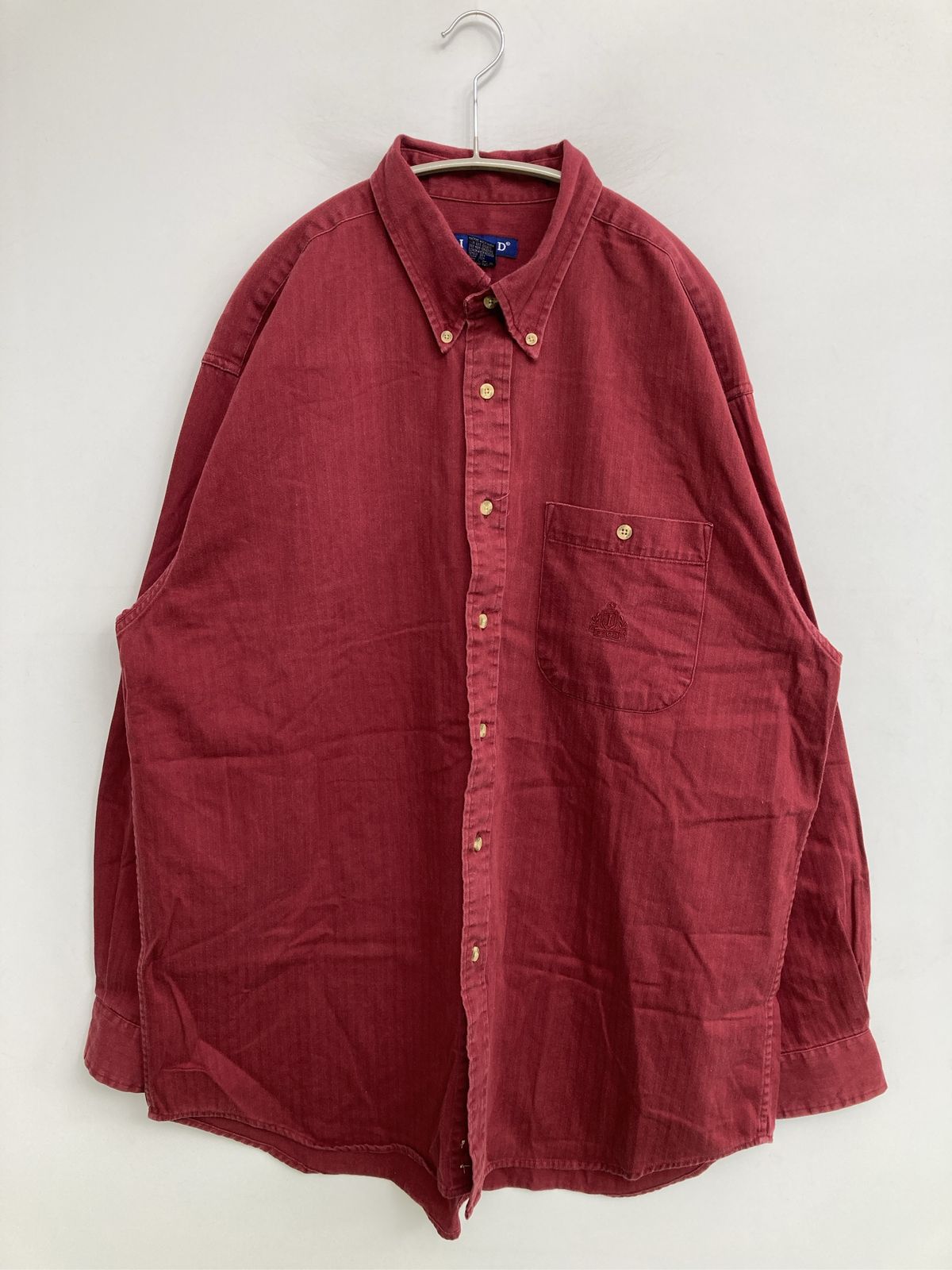 IZOD アイゾッド シャツ/ブラウス L レッド コットン 無地 ワンポイント 刺繍 長袖 ボタンダウン ミドル丈