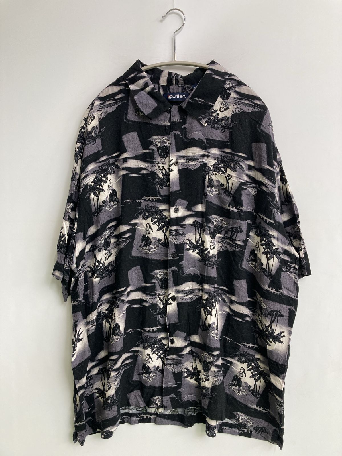 puritan ピューリタン シャツ/ブラウス XL ブラック その他総柄 ロング丈 オープンカラー