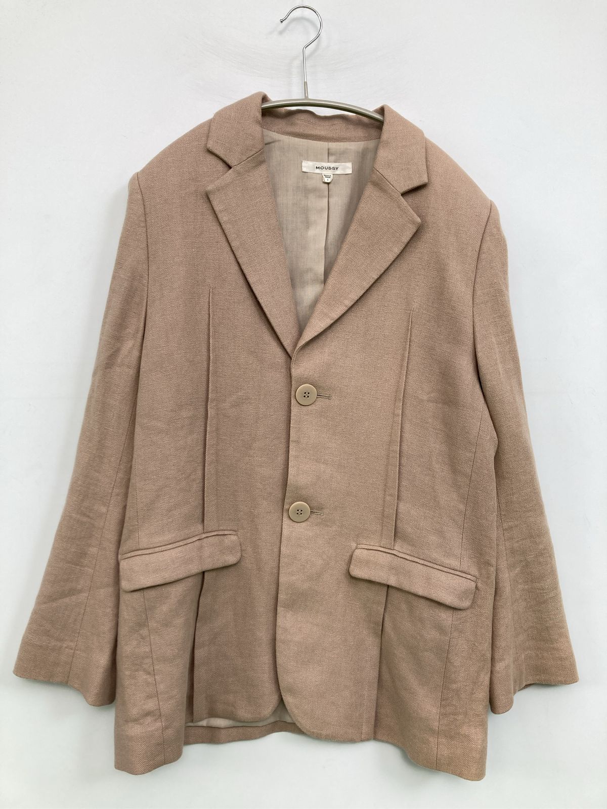 MOUSSY マウジー テーラードジャケット 1 ベージュ リネン・麻 コットン 無地 ミドル丈 フードなし シングル