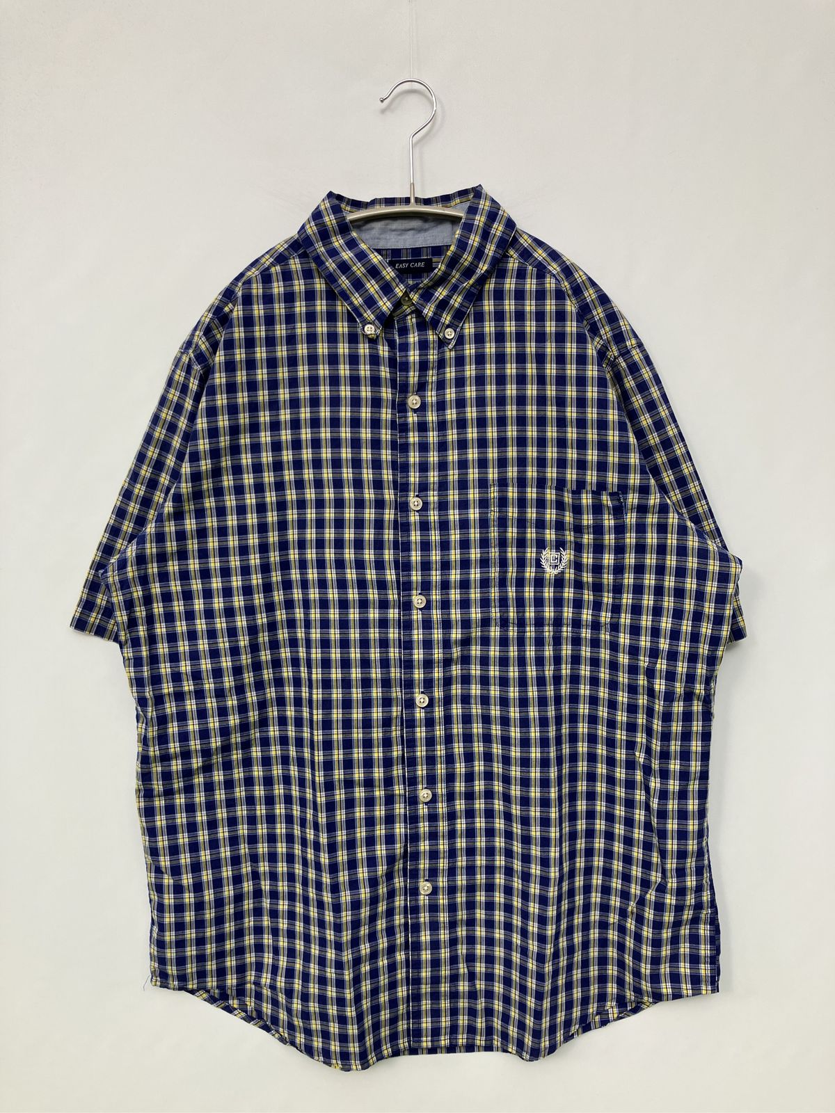 CHAPS チャップス シャツ/ブラウス M/M ブルー コットン チェック柄 ワンポイント ブランドロゴ ミドル丈 半袖 ボタンダウン