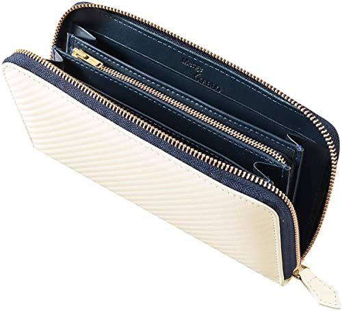 [マージ×ディアブロ] 財布 メンズ 長財布 カーボン レザー 革 ラウンドファスナー 大容量 【MGD-1899】 (ホワイト×ネイビー)pms 6f98cf9b