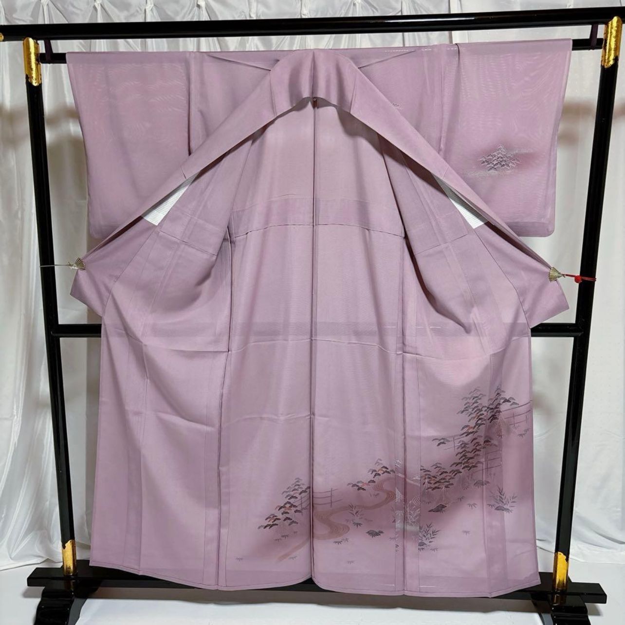 未使用級 正絹 絽 訪問着 フルセット 夏着物 美品 夏帯 夏小物 紅藤色