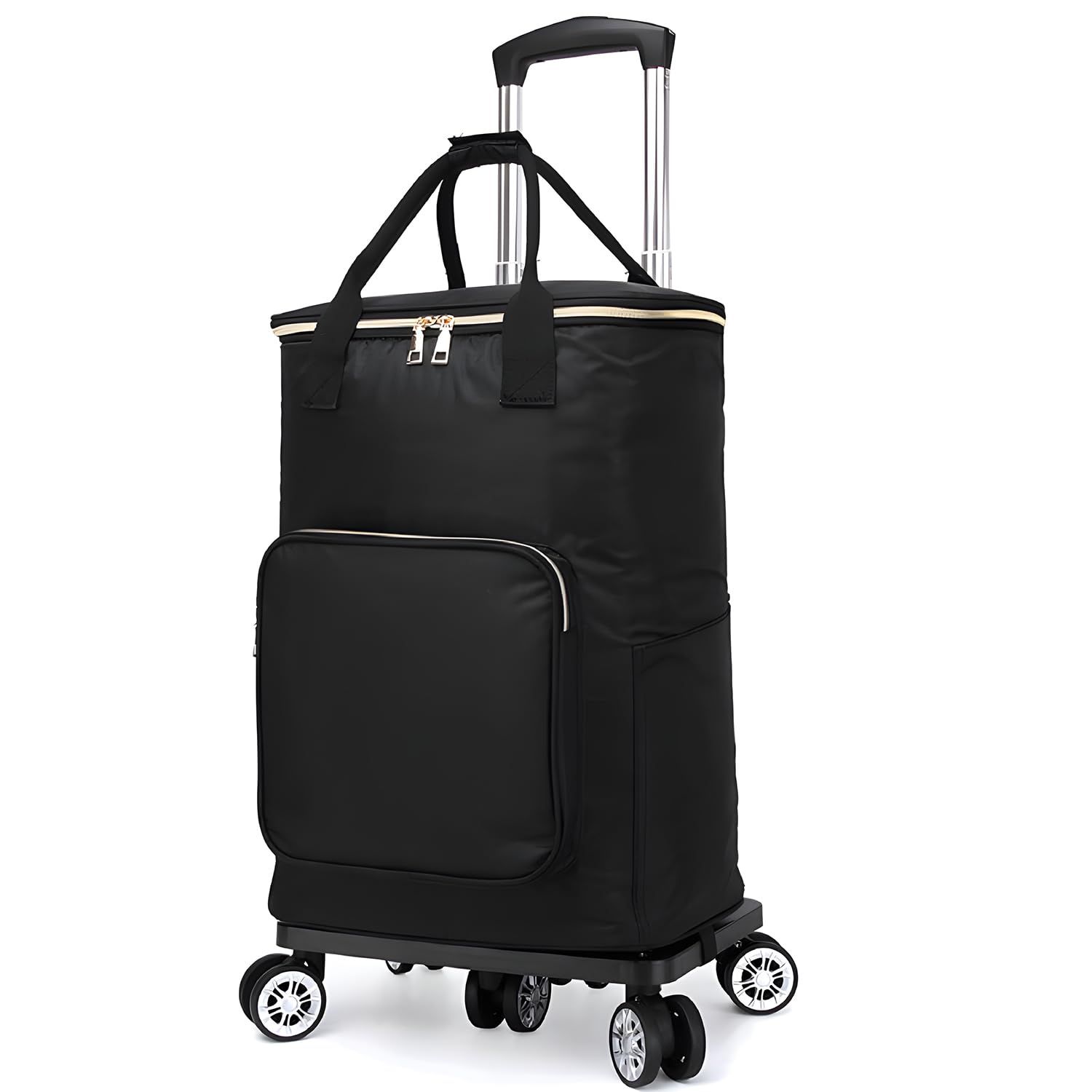 Leechatwin ショッピングカート 27L 保冷機能付き 折りたたみ 買い物カート 保冷バック 5輪 お買い物キャリー キャスター付き 買い物カート 買い物かご 取り外し可能 2WAY 大容量 軽量 ハンドル長さ調節4段階 (ブラック, 797d97bd