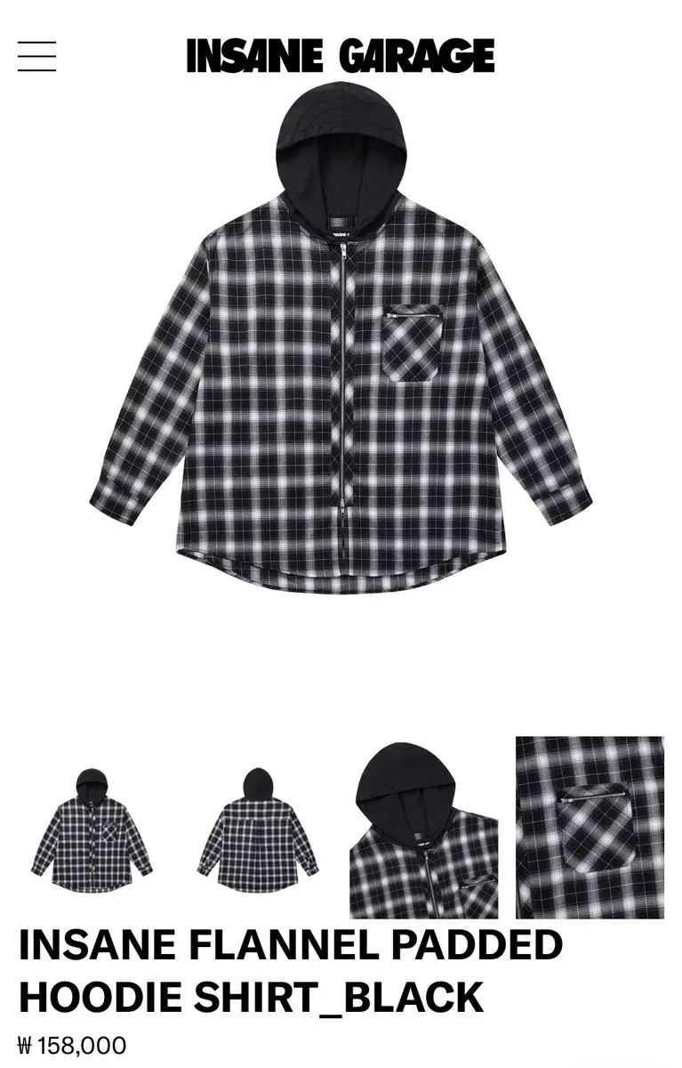 (新品) INSANE GARAGE フランネル パデッド フーディー シャツ - ブラック 1size 出品