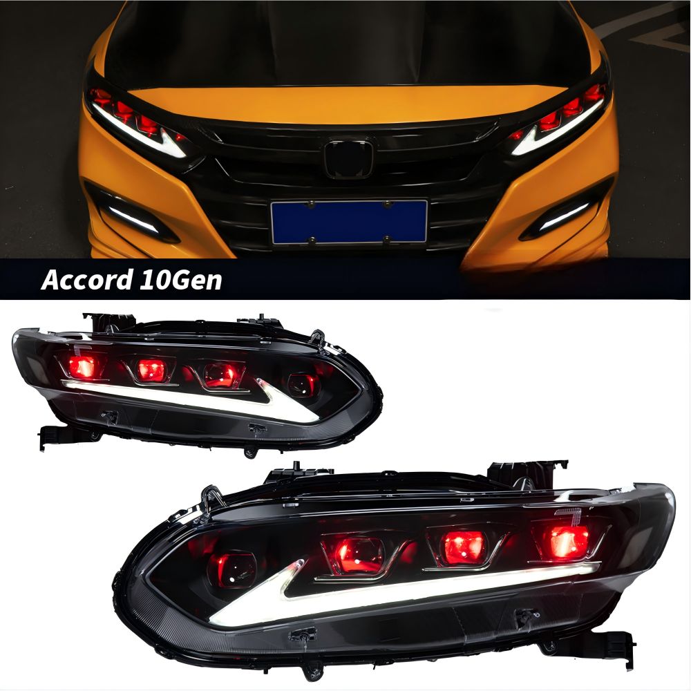 Honda Accord 10th Gen (ホンダ・アコード 10代目) 2018-2022専用 LEDヘッドライト デイライト内蔵 シーケンシャルウインカー 高輝度 視認性向上 夜間走行安全 ドレスアップ効果抜群 車種専用アイテム おすすめ 送料無料