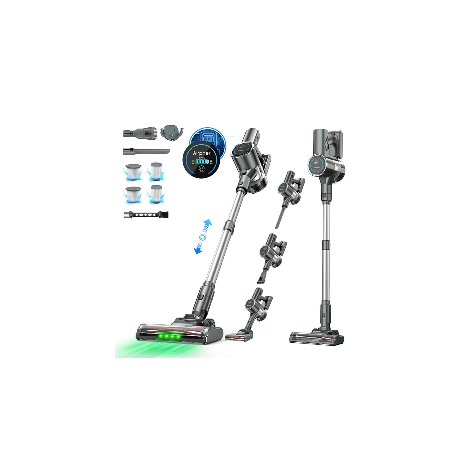 掃除機 コードレス【2027先行発売！200kPa真超強力吸引！・AIホコリ自動検知・自走式】Airpher コードレス掃除機 スティッククリーナー 強力 60分連続運転 着脱式バッテリー 自立式 LED液晶ディスプレイ 軽量 低騒音 伸縮パ da22e3bd