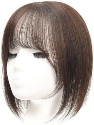在庫処分 ヘアピース 自然 もみあげ付きウィッグ 100%人毛 薄型 つむじ 女性用 かつ 部分ウィッグ 20CM 栗色 前髪 LS