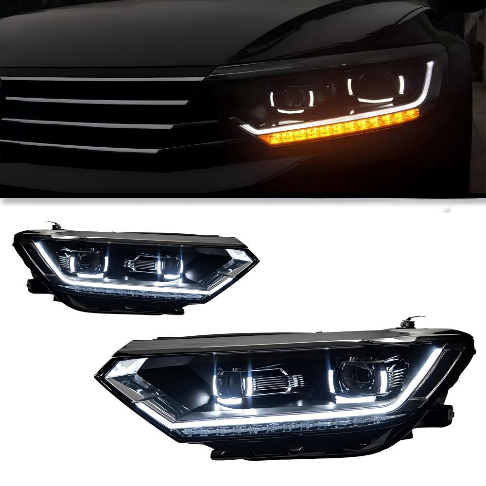 VW Passat B8 (フォルクスワーゲン・パサート B8 / マイテン B8) 2016-2019専用 デュアルU LEDヘッドライト プロジェクターレンズ デイライト内蔵 高輝度視認性向上夜間安全 ドレスアップ効果抜群車種専用デザイン おすすめ送料無料