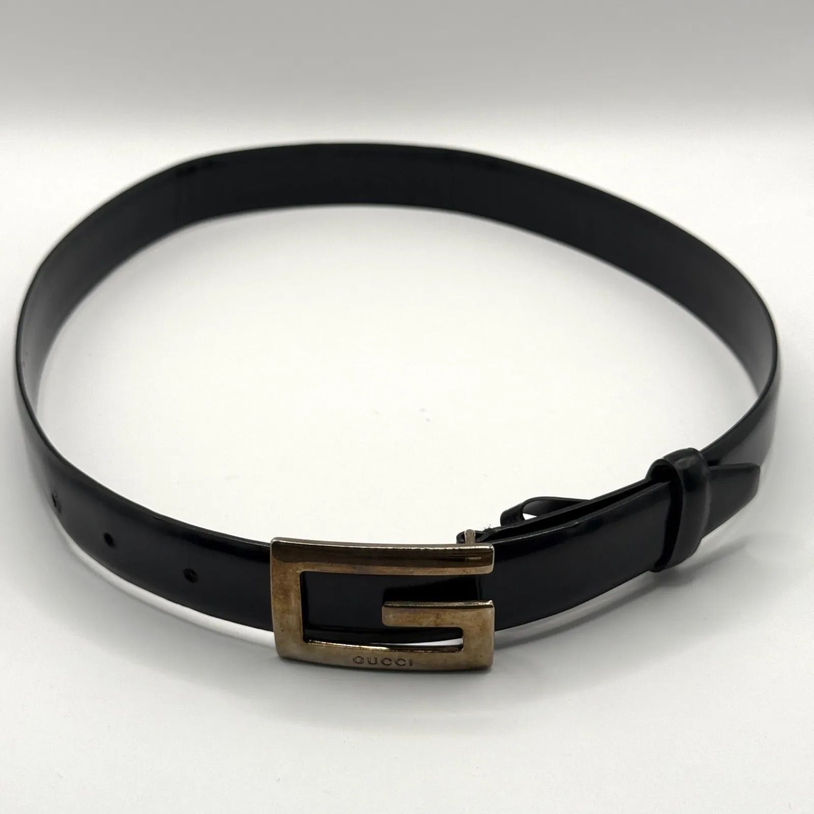 希少】GUCCI グッチ Gバックル レザーベルト ヴィンテージ ブラック 