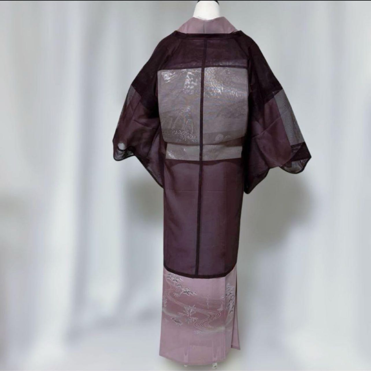 正絹 紗 夏道行ロング 美品 未使用級 紫鳶色 透け感 羽織コート 正絹 紗 夏道行ロング 美品 未使用級 紫鳶色 透け感 羽織コート