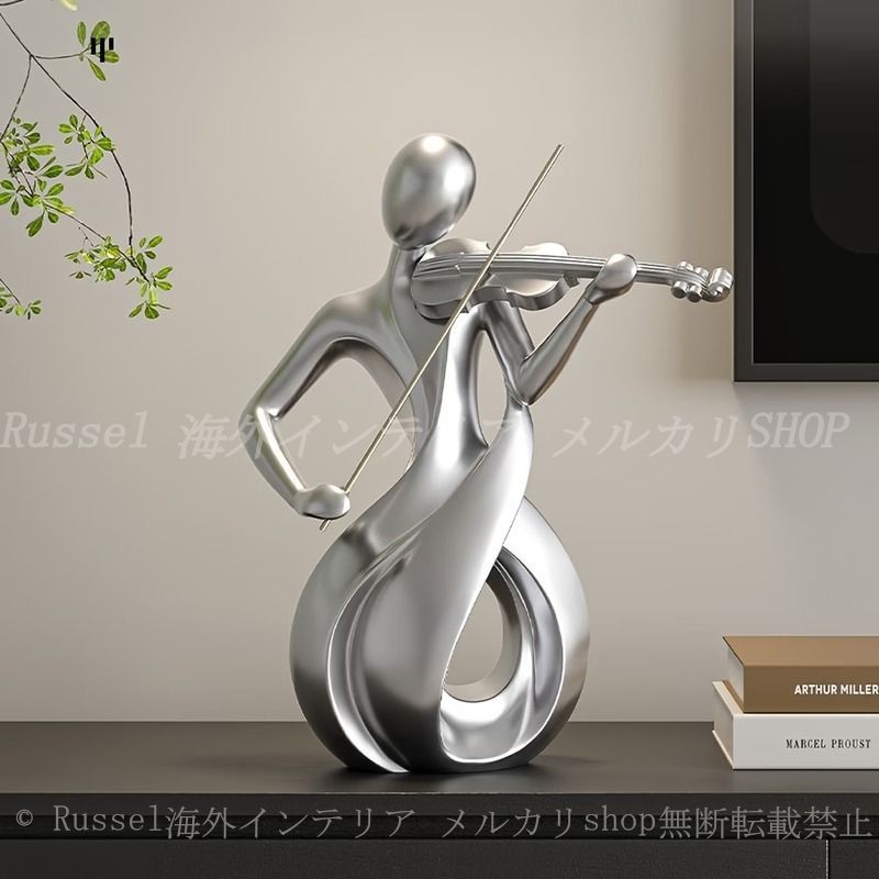 オブジェ ヴァイオリニスト 抽象 アート 金属風 おしゃれ かわいい インテリア 北欧 モダン ミニマル 置物 オーナメント ディスプレイ 装飾 贈り物 音楽 ギフト シルバー カラー