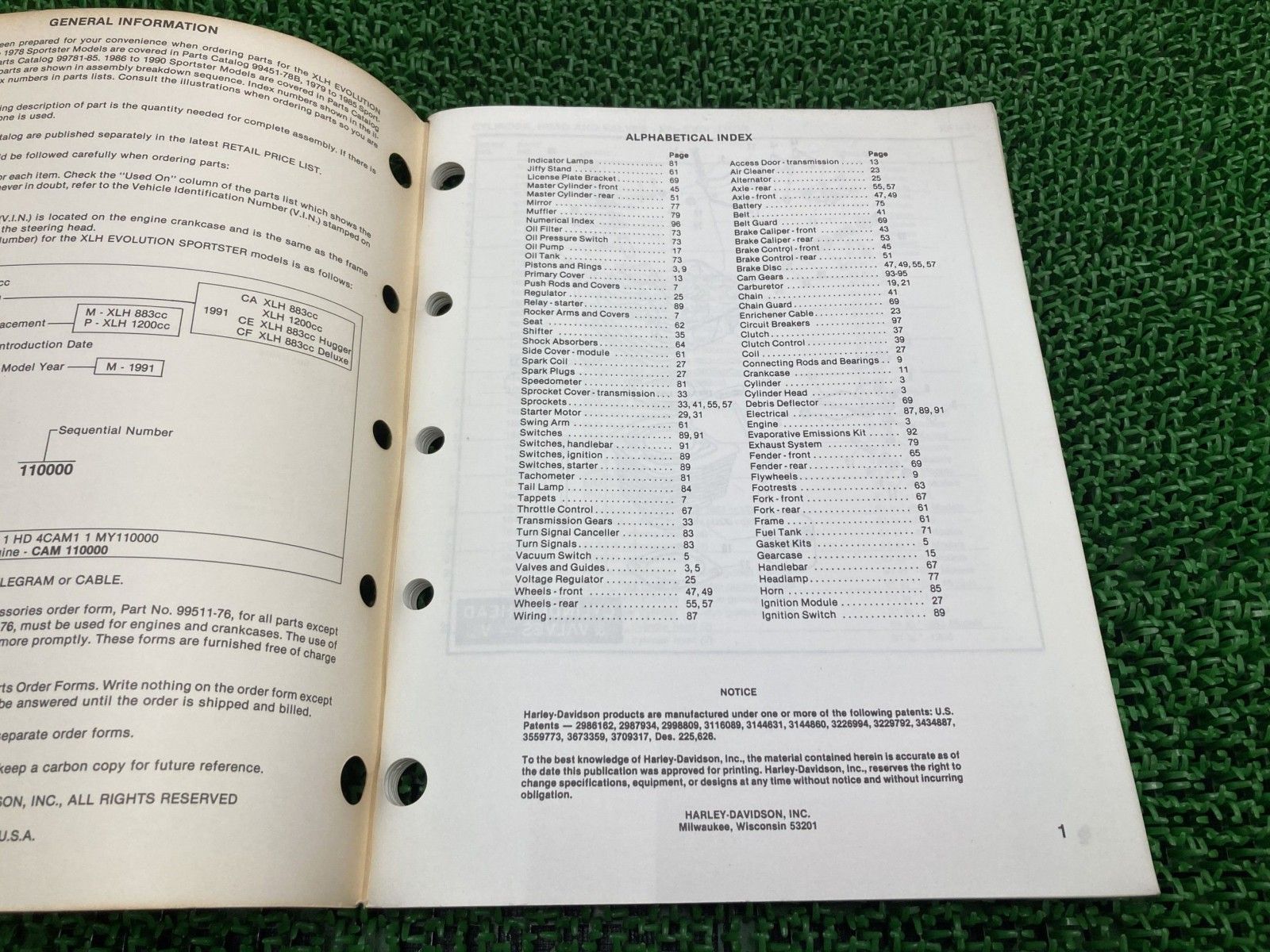 バイク スポーツスター パーツリスト 英語版 ハーレー 正規 1991年