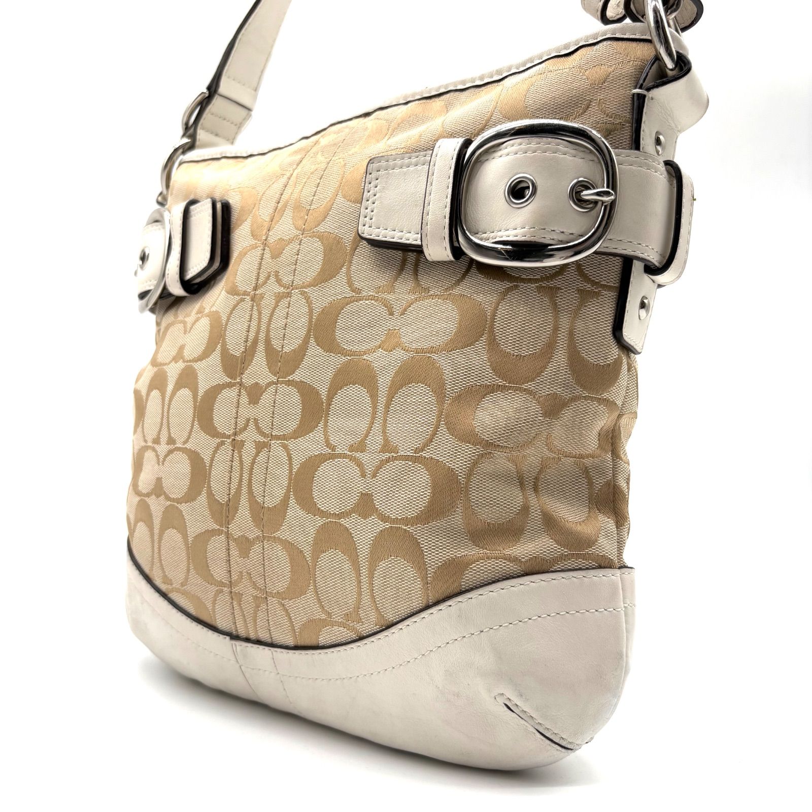 COACH y2k Signature Canvas Shoulder Bag beige white unisex 19662