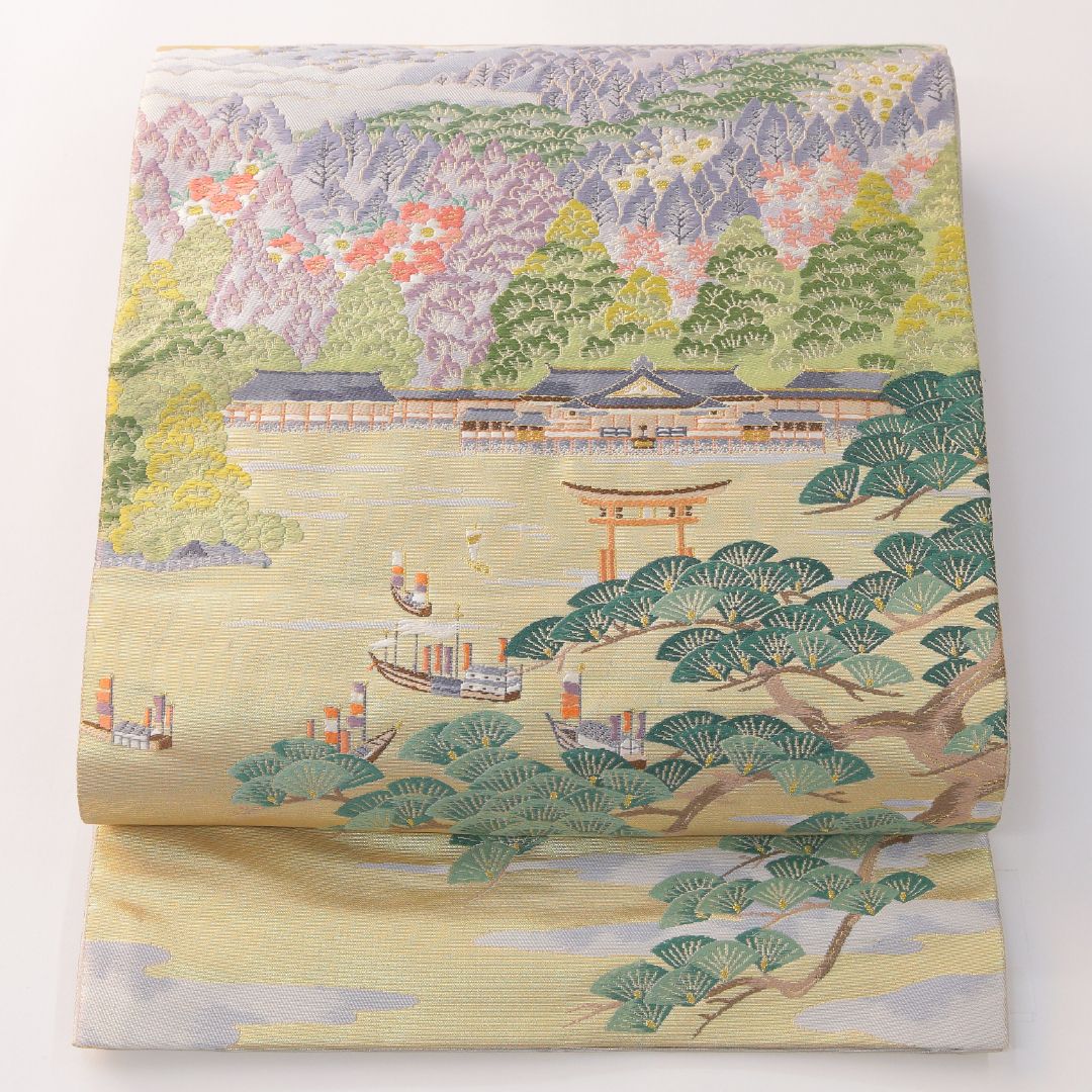 袋帯 帯丈432cm 正絹 ポイント柄 セミフォーマル 厳島神社 多色系 1243-02393