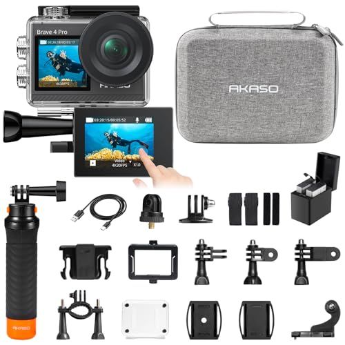 AKASO アクションカメラ Brave 4 Pro 4K 20MP解像度 タッチパネル式 デュアルカラースクリーン 40M防水 水中カメラ 手ぶれ補正 外部マイク対応 WiFi搭載 HDMI出力 5倍ズーム フローティンググリップと収納ケー 113e9acd