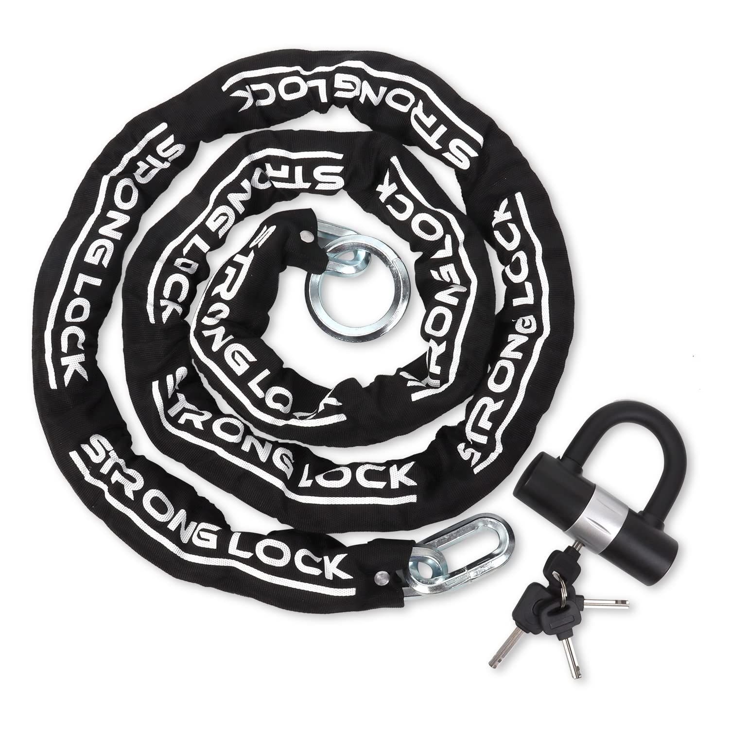 AKM バイクロック【高い耐切断性】極太チェーンロック φ(直径)12mm×2500mm U字ロック付き 自転車原付オートバイク★m d35599d1