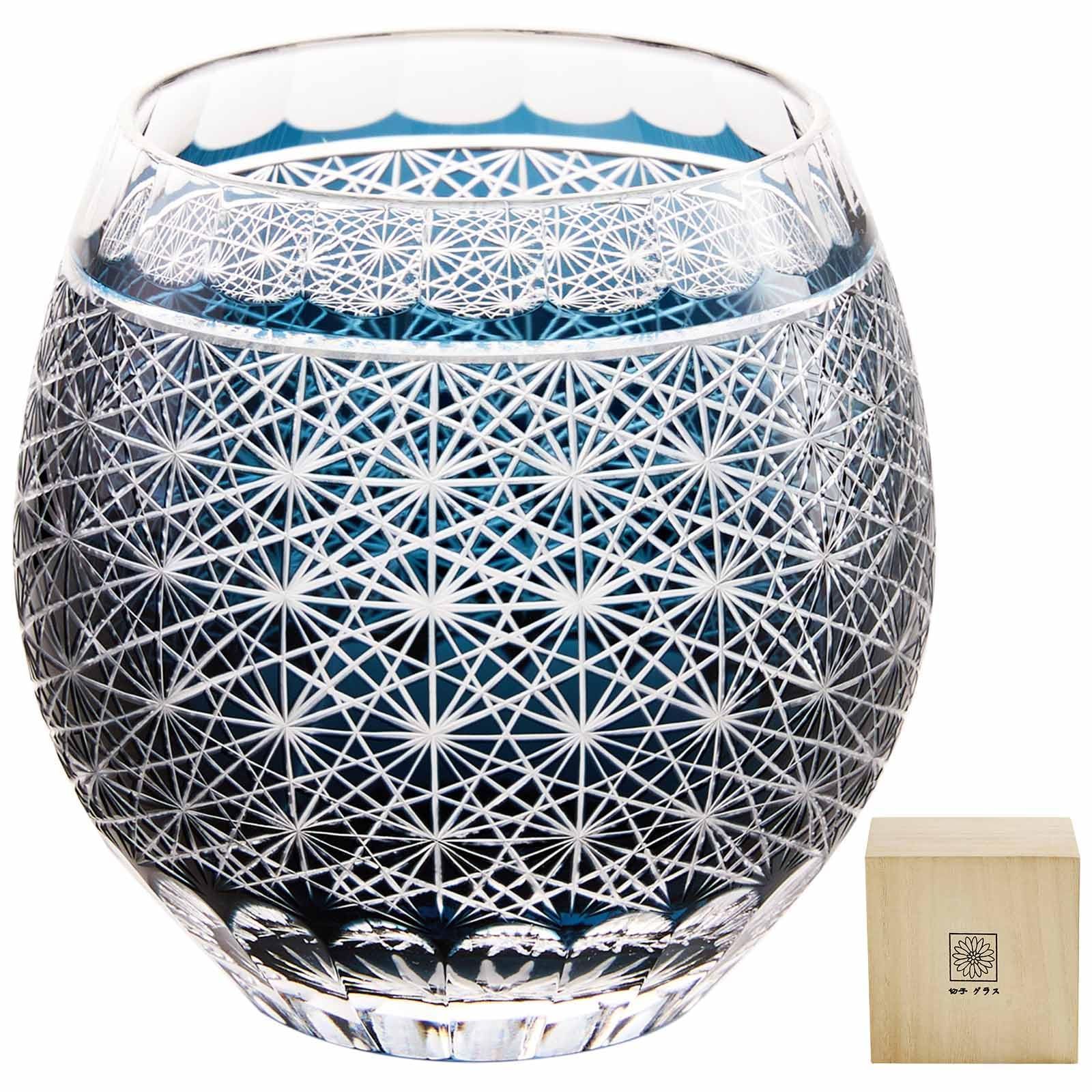 切子 グラス ロックグラス かわいい 菊つなぎ 文様 食洗器対応 桐箱入り 冷酒 焼酎 お酒 お祝い 還暦祝い 結婚祝い 母の日 父の日 プレゼント ギフト人気 350ml(1個) (青)送料無料 d45b8fc4