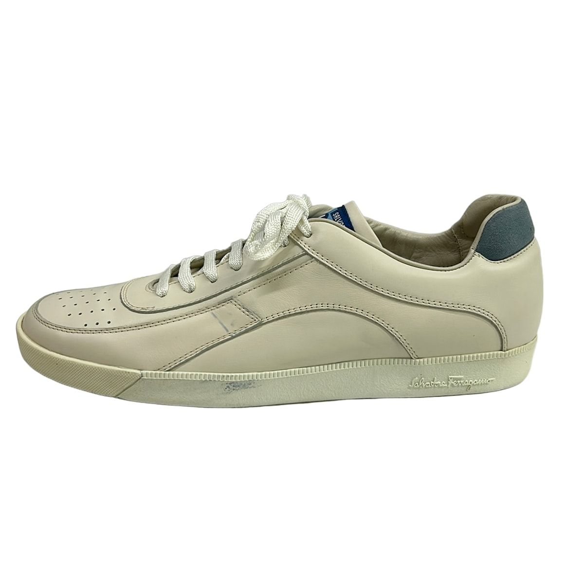 FERRAGAMO/SalvatoreFerragamo(サルバトーレフェラガモ) スニーカー 8 1/2 EE メンズ ガンチーニ アイボリー×ライトブルー レザー