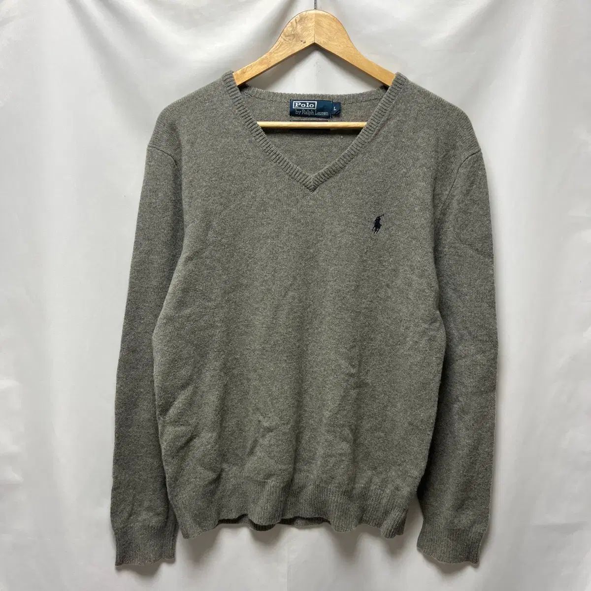 正規品/L ポロ ラルフローレン グレー ウール Vネック ニット