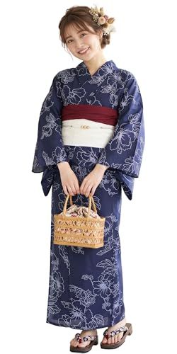 [NISHIORI] ワンピースにもなる レディース 浴衣 2way 3点セット (ゆかた/ワンピース/帯) 4タイプ セパレート 二部式 コーディネート済 フリーサイズe