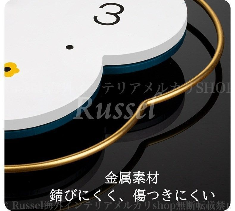 花 フラワー ホワイト ネイビー クロック 掛け時計 見やすい文字盤 リビング おしゃれ インテリア 静か アナログ時計 振り子時計 電池 静音