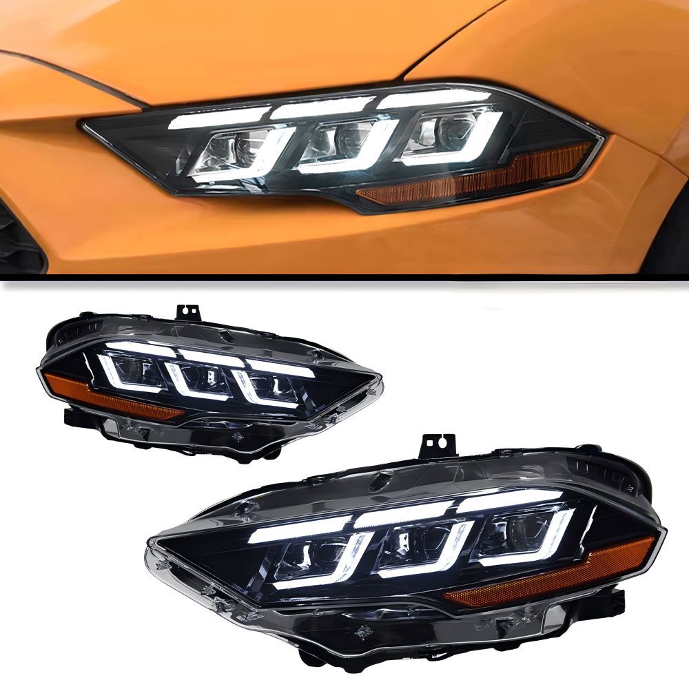 Ford Mustang (フォード・マスタング) 2018-2022→2024年新型スタイル LEDヘッドライト デイライト内蔵 プロジェクターレンズ 高輝度 視認性向上 夜間走行安全 ドレスアップ効果抜群 簡単交換 車種専用デザイン おすすめ 送料無料
