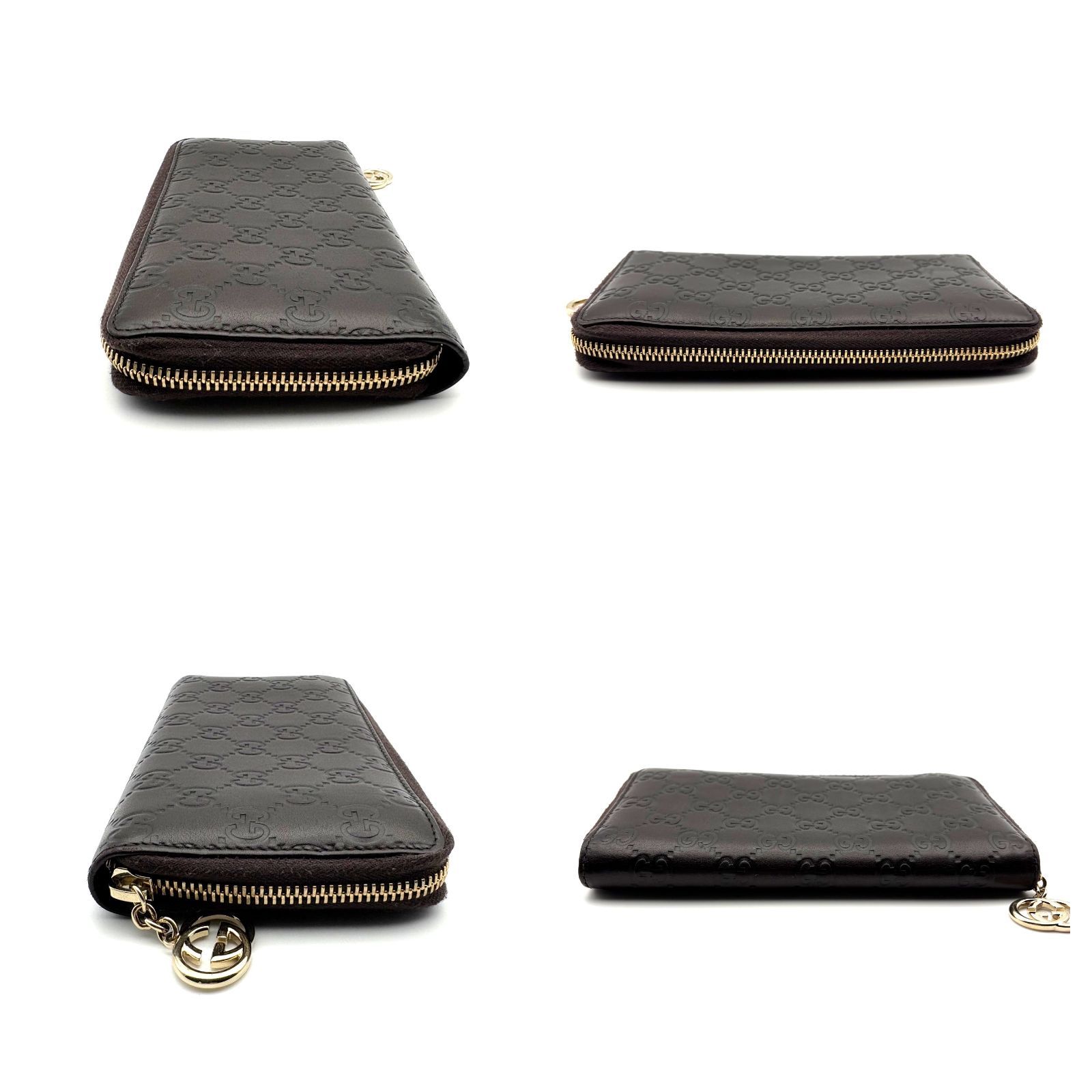 美品 】GUCCI グッチ GGシマ ラウンドジップ 長財布 レザー ブラウン