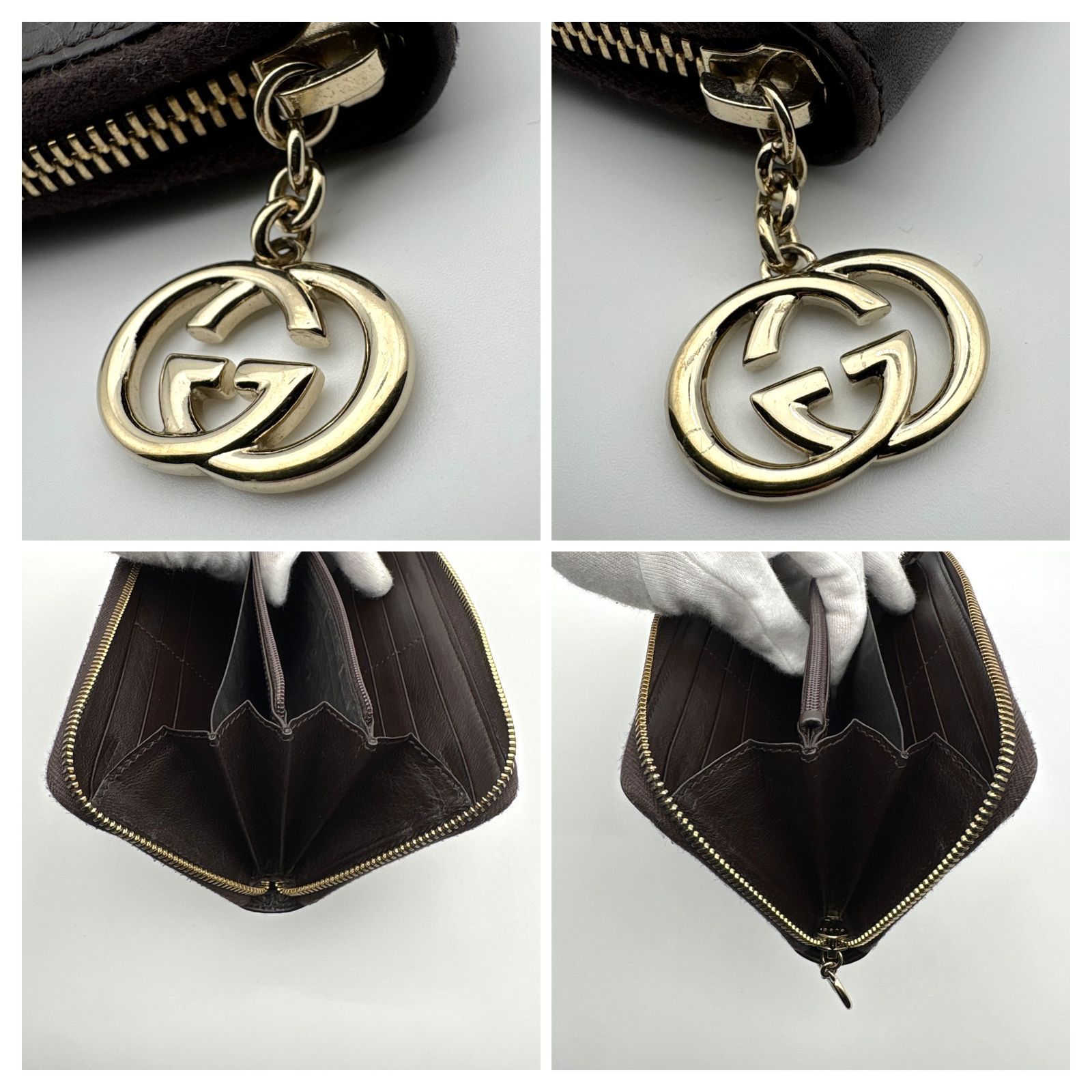 美品 】GUCCI グッチ GGシマ ラウンドジップ 長財布 レザー ブラウン