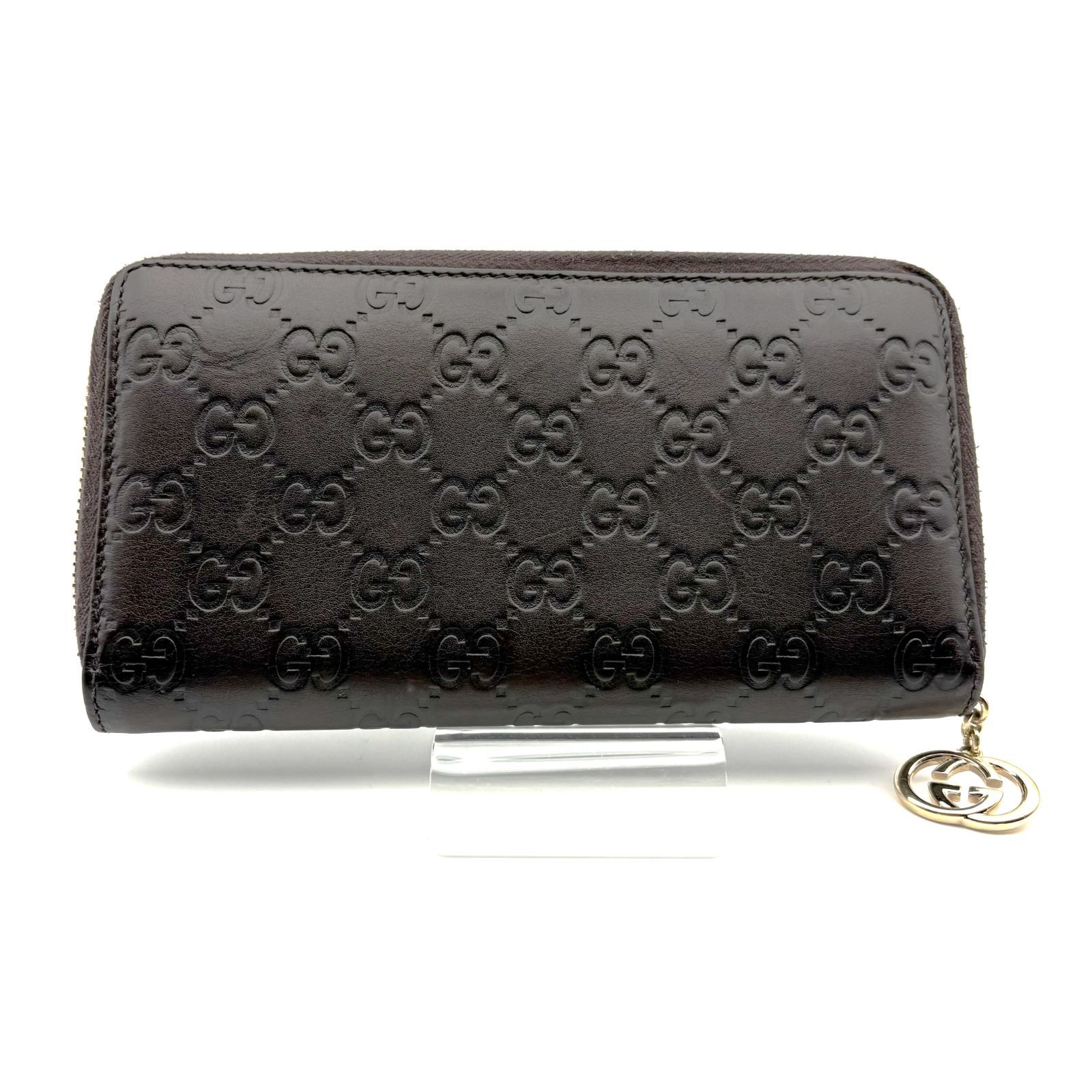美品 】GUCCI グッチ GGシマ ラウンドジップ 長財布 レザー ブラウン 