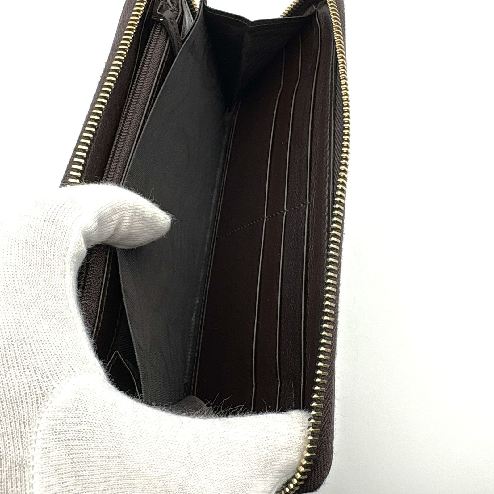 美品 】GUCCI グッチ GGシマ ラウンドジップ 長財布 レザー ブラウン