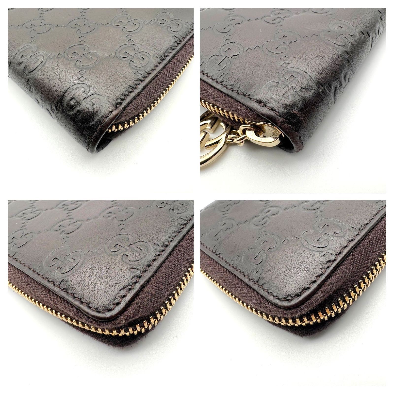 美品 】GUCCI グッチ GGシマ ラウンドジップ 長財布 レザー ブラウン