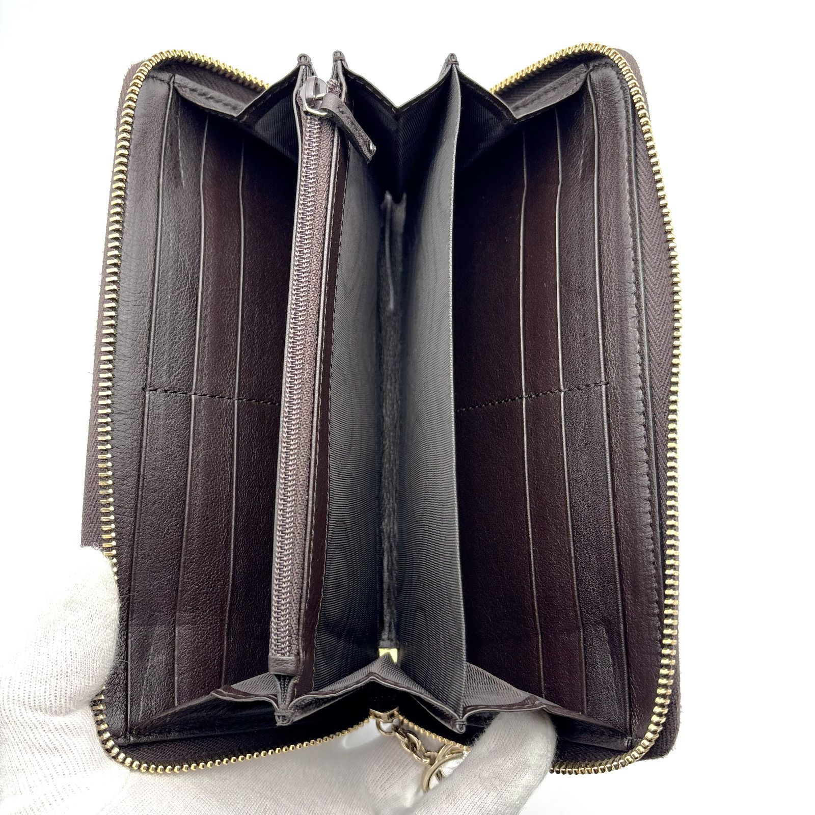 美品 】GUCCI グッチ GGシマ ラウンドジップ 長財布 レザー ブラウン