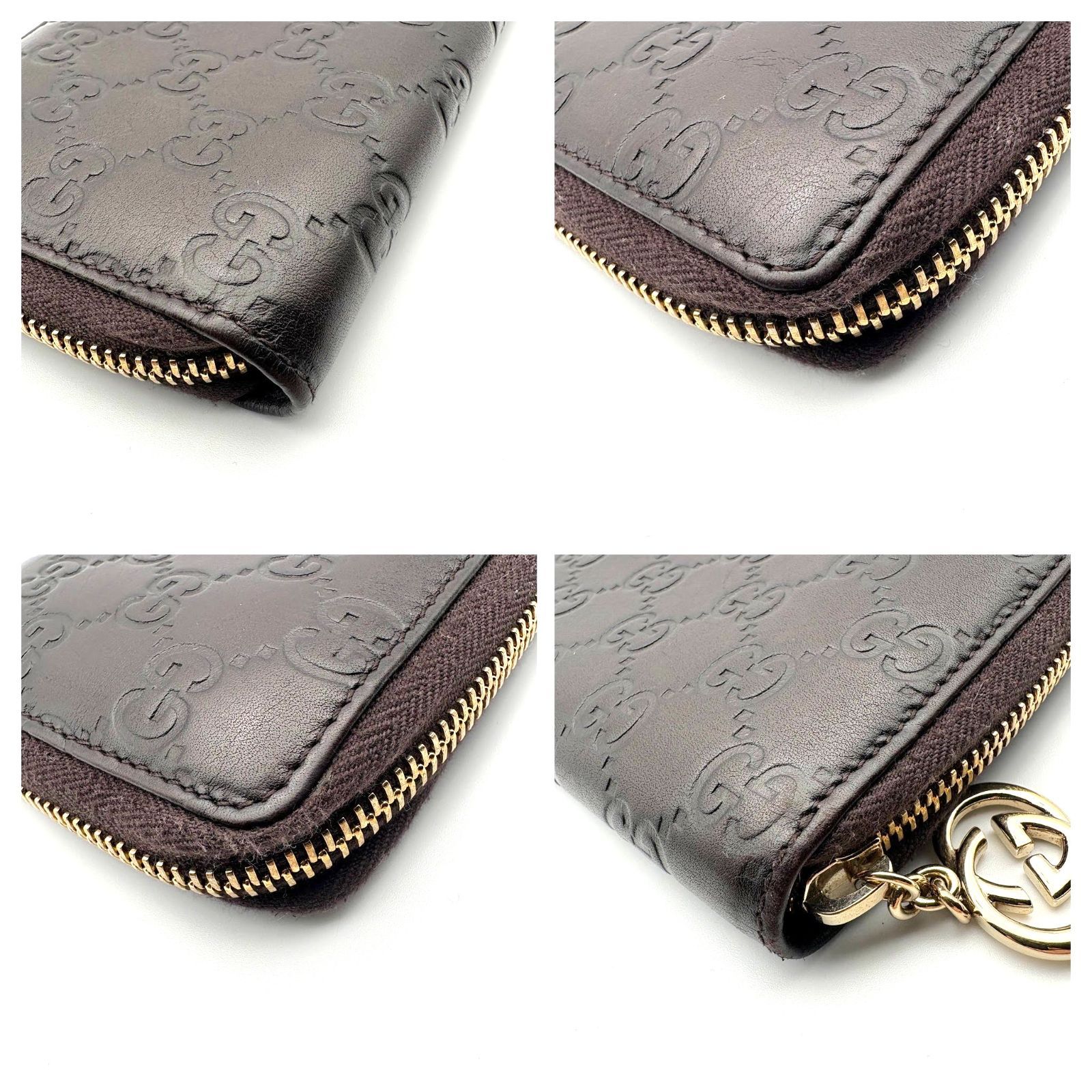 美品 】GUCCI グッチ GGシマ ラウンドジップ 長財布 レザー ブラウン 