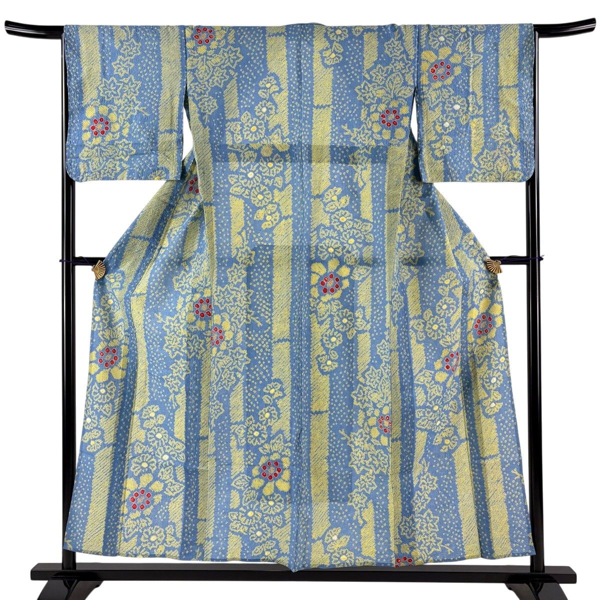 【美品】 浴衣 身丈155.5cm 裄丈63cm S 絞り浴衣 草花 水色 綿 名品 【中古】