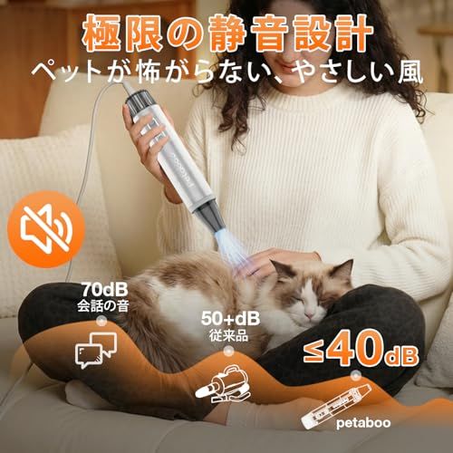 ☆新品☆Petaboo 犬ドライヤー マイナスイオン【無段階風速 低騒音 静電気除去】ペット ドライヤー 大風量ペットブロワー ペットグルーミング用 軽量 コンパクト 犬用 4種ノズル付き 大型犬 家庭用および旅行用 ペットサロン 【PSE認 cff55521