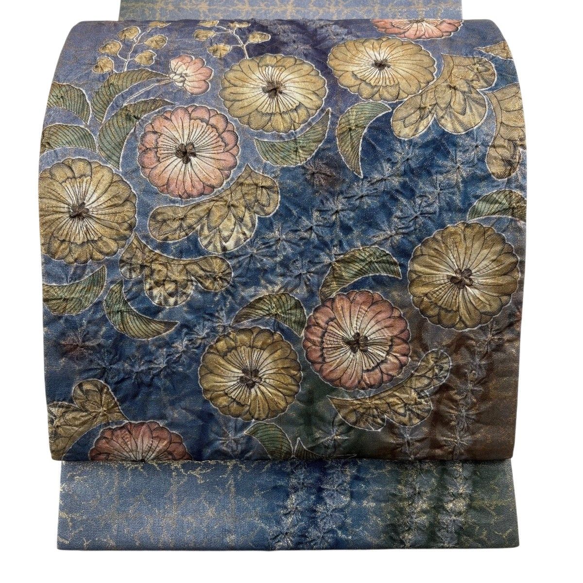 【美品】 袋帯 名品 落款 辻が花 藤 銀通し 箔 青灰色 お太鼓柄 正絹 【中古】 11,218円