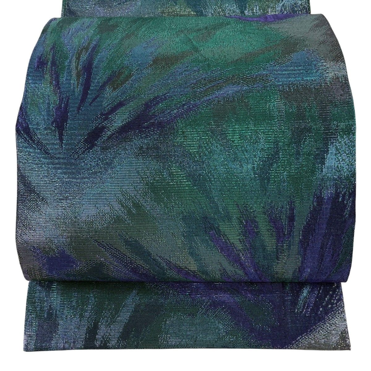 【美品】 袋帯 逸品 佐波理 綴 幾何学 箔 青緑 六通 正絹 【中古】