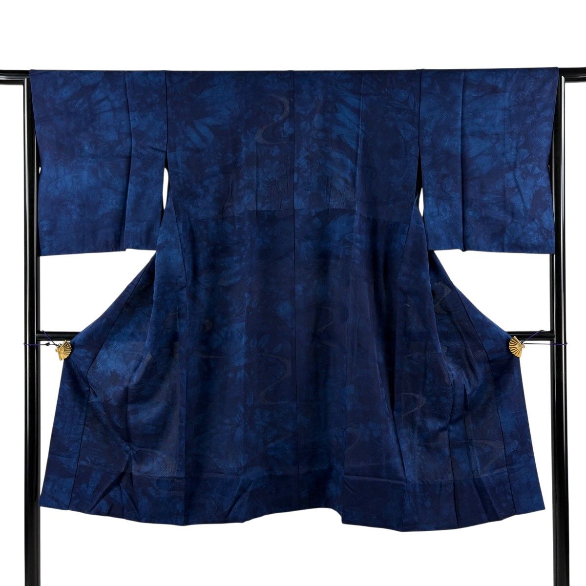 長襦袢 身丈114cm 裄丈65.5cm M 草花 藍色 正絹 名品 【中古】